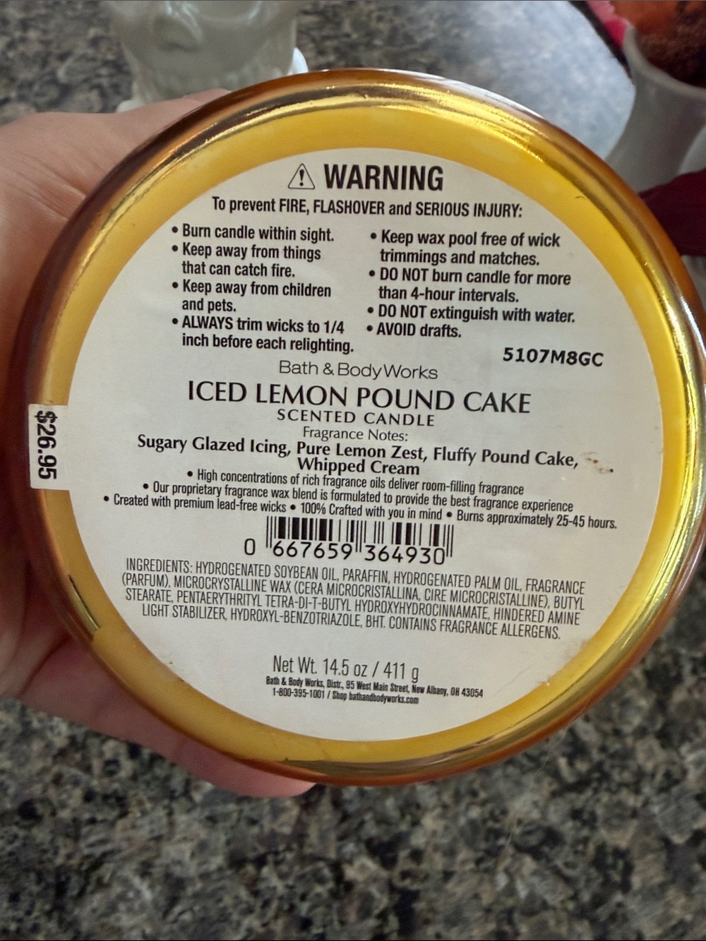 Bath & Body Works Iced Lemon Pound Cake 3-Wick Candle - Yellow - Picture 4 of 4
